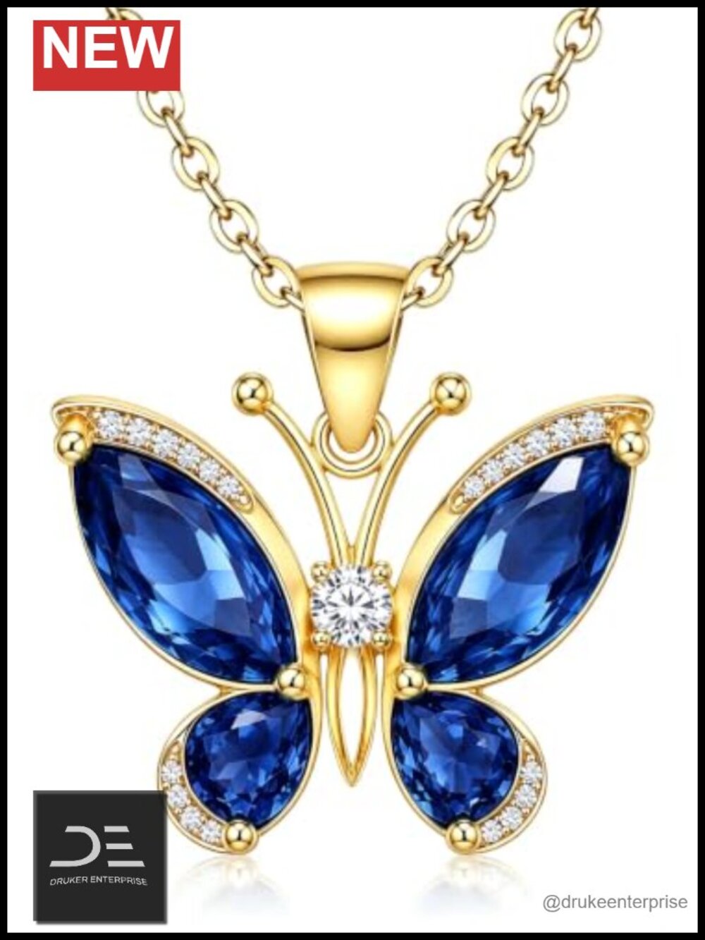 Butterfly Birthstone Pendant Necklace for Women Elegant Simulated Sapphire Gift